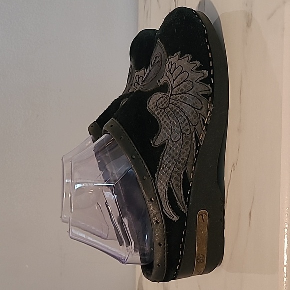 Lucky Brand Vintage Y2K Black Gray Leather Suede Mules Peace Wings Retro Wmns 7 - Picture 6 of 16